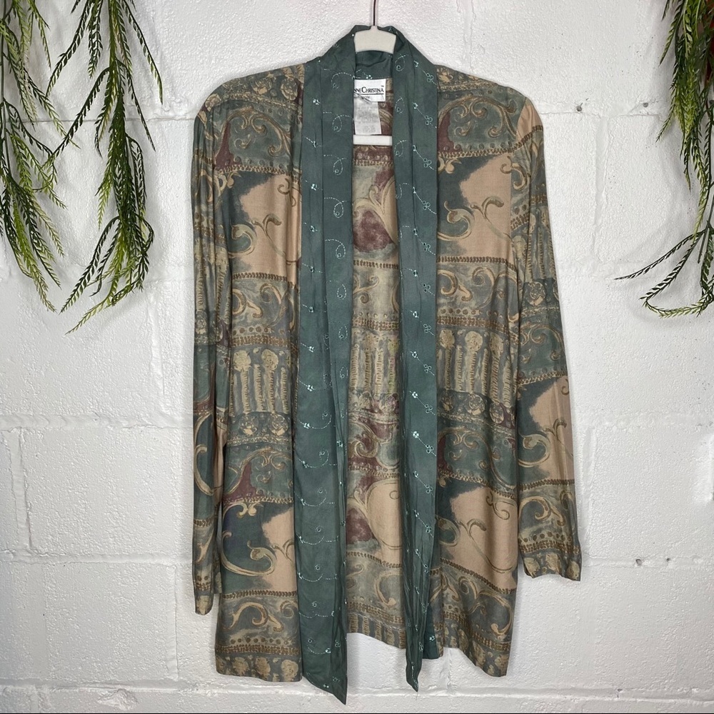 Vintage Adrienne Cristina New York Multicolor Mixed Print Open Kimono Medium
